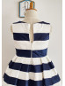 Navy Blue Ivory Stripes Taffeta Flower Girl Dress Navy Blue Ivory Stripes Taffeta Flower Girl Dress